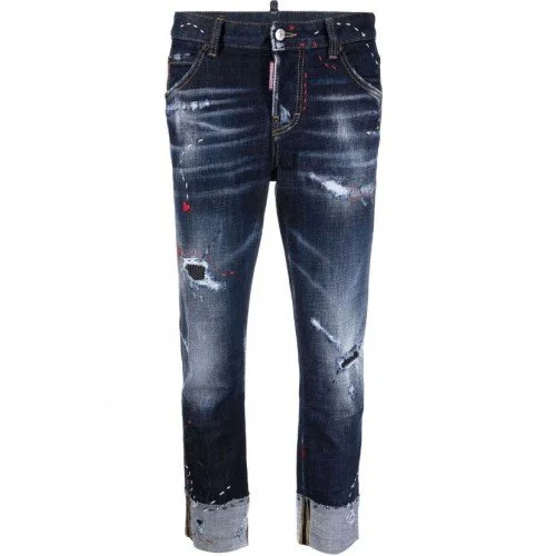 Jeans DSQUARED2, Cropped Heart Motif, Blue