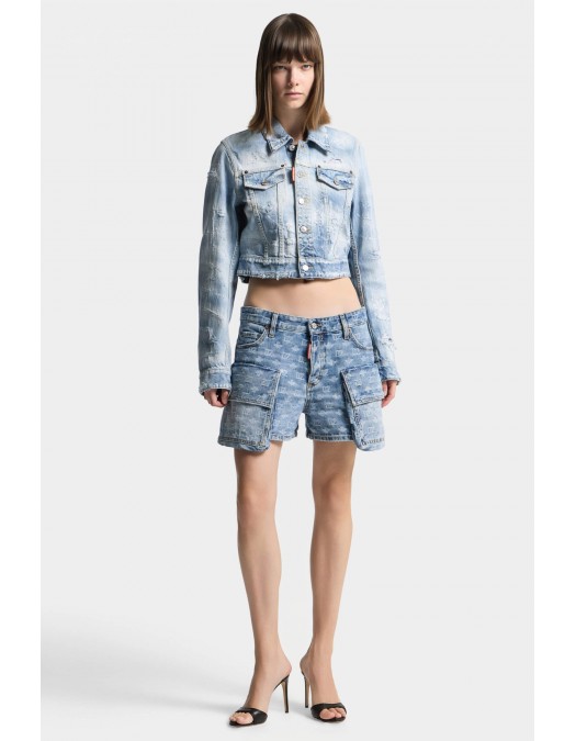 Pantaloni scurti DSQUARED2, Light Wash Cargo Shorts, Blue - S75MU0533D30023470