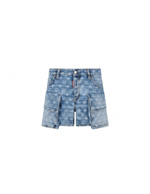 Pantaloni scurti DSQUARED2, Light Wash Cargo Shorts, Blue - S75MU0533D30023470