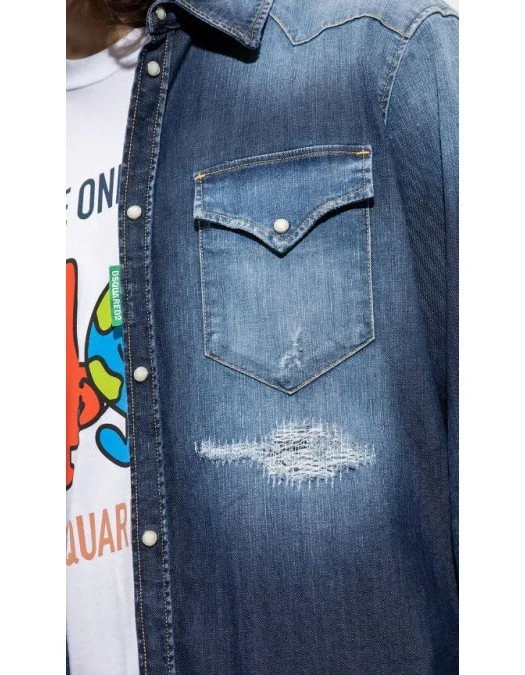 Camasa DSQUARED2, Denim Green Logo - S78DM0037S30341470 Camasa DSQUARED2, Denim Green Logo - S78DM0037S30341470