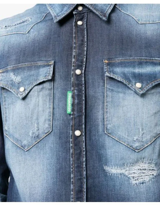 Camasa DSQUARED2, Denim Green Logo - S78DM0037S30341470 Camasa DSQUARED2, Denim Green Logo - S78DM0037S30341470