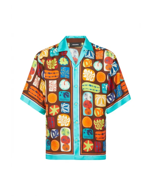 Camasa DSQUARED2, Summer Lovers, Drop Shoulder Printed Bowling, Multicolor - S78DM0042D35292001S Camasa DSQUARED2, Summer Lovers, Drop Shoulder Printed Bowling, Multicolor - S78DM0042D35292001S