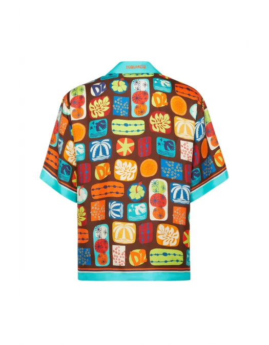 Camasa DSQUARED2, Summer Lovers, Drop Shoulder Printed Bowling, Multicolor - S78DM0042D35292001S Camasa DSQUARED2, Summer Lovers, Drop Shoulder Printed Bowling, Multicolor - S78DM0042D35292001S