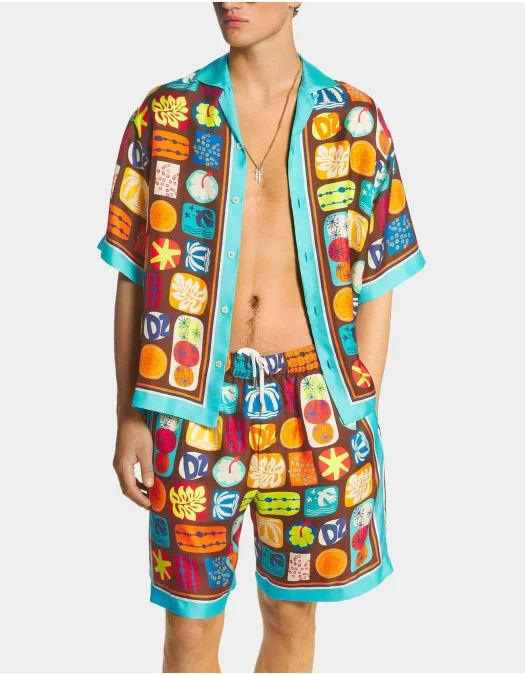 Camasa DSQUARED2, Summer Lovers, Drop Shoulder Printed Bowling, Multicolor - S78DM0042D35292001S Camasa DSQUARED2, Summer Lovers, Drop Shoulder Printed Bowling, Multicolor - S78DM0042D35292001S