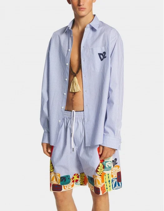CAMASA DSQUARED2, Summer Lovers, Oversized Pinstripe, Blue - S78DM0043D35285001S CAMASA DSQUARED2, Summer Lovers, Oversized Pinstripe, Blue - S78DM0043D35285001S