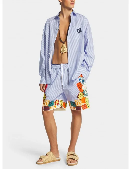 CAMASA DSQUARED2, Summer Lovers, Oversized Pinstripe, Blue - S78DM0043D35285001S CAMASA DSQUARED2, Summer Lovers, Oversized Pinstripe, Blue - S78DM0043D35285001S