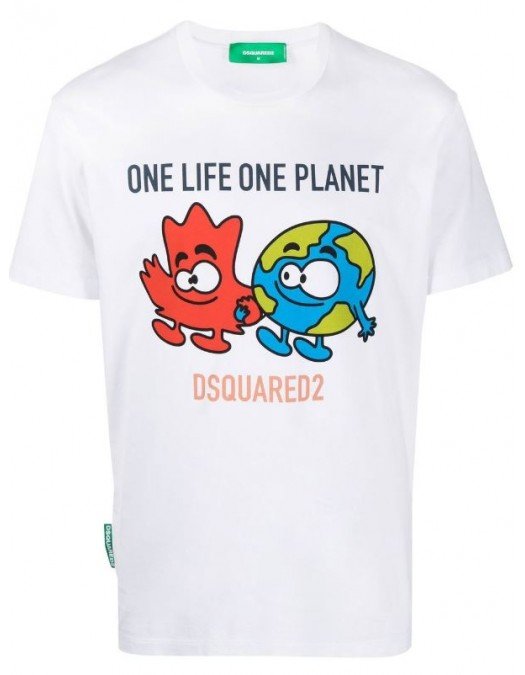 Tricou DSQUARED2, One Life, One Planet, Alb - S78GD0066S24427100