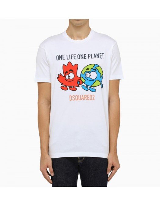 Tricou DSQUARED2, One Life, One Planet, Alb - S78GD0066S24427100