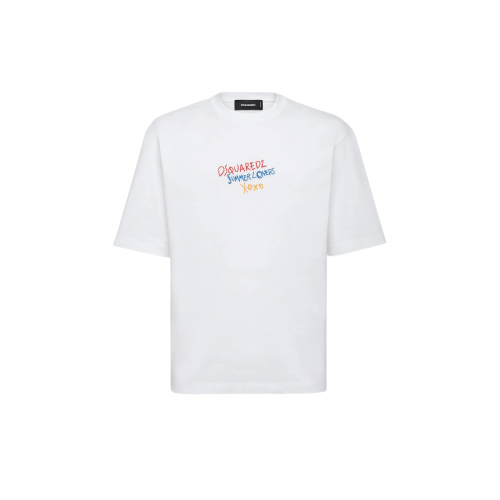 Tricou DSQUARED2, Summer Lovers, Loose Fit Embroidered, White Tricou DSQUARED2, Summer Lovers, Loose Fit Embroidered, White