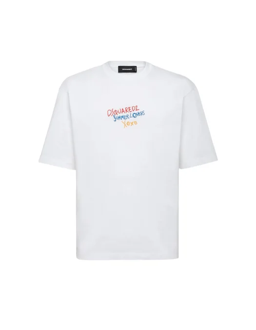 Tricou DSQUARED2, Summer Lovers, Loose Fit Embroidered, White - S78GD0097S24583100 Tricou DSQUARED2, Summer Lovers, Loose Fit Embroidered, White - S78GD0097S24583100