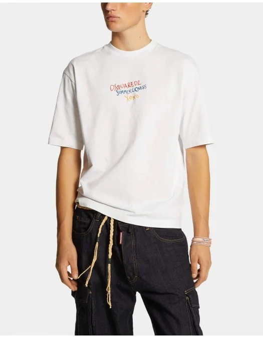 Tricou DSQUARED2, Summer Lovers, Loose Fit Embroidered, White - S78GD0097S24583100 Tricou DSQUARED2, Summer Lovers, Loose Fit Embroidered, White - S78GD0097S24583100