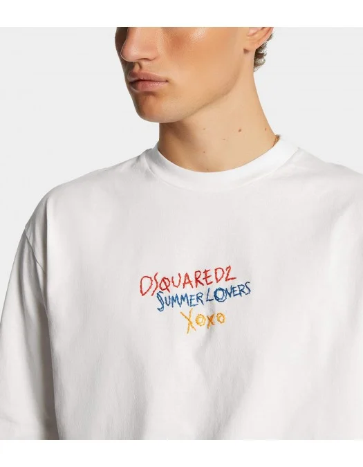 Tricou DSQUARED2, Summer Lovers, Loose Fit Embroidered, White - S78GD0097S24583100 Tricou DSQUARED2, Summer Lovers, Loose Fit Embroidered, White - S78GD0097S24583100