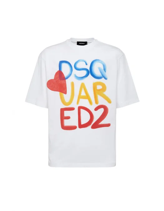 Tricou DSQUARED2, Summer Lovers, Loose Fit Colourful Logo, White - S78GD0098D20020100 Tricou DSQUARED2, Summer Lovers, Loose Fit Colourful Logo, White - S78GD0098D20020100