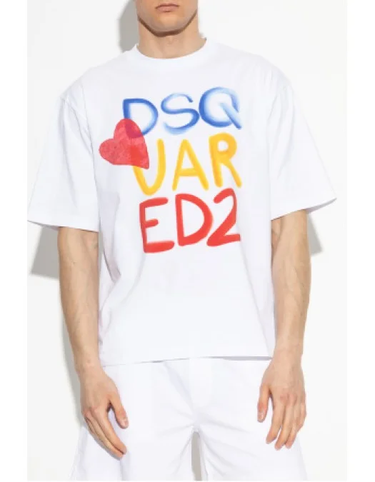 Tricou DSQUARED2, Summer Lovers, Loose Fit Colourful Logo, White - S78GD0098D20020100 Tricou DSQUARED2, Summer Lovers, Loose Fit Colourful Logo, White - S78GD0098D20020100