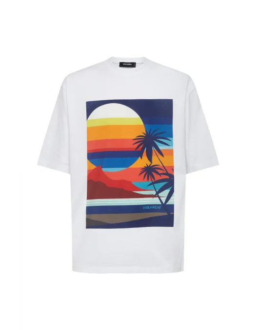 Tricou DSQUARED2, Summer Lovers, Loose Fit Sunset, White - S78GD0099D20020100 Tricou DSQUARED2, Summer Lovers, Loose Fit Sunset, White - S78GD0099D20020100