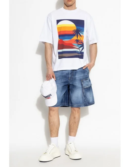 Tricou DSQUARED2, Summer Lovers, Loose Fit Sunset, White - S78GD0099D20020100 Tricou DSQUARED2, Summer Lovers, Loose Fit Sunset, White - S78GD0099D20020100