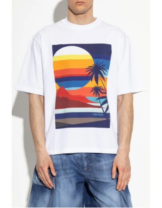 Tricou DSQUARED2, Summer Lovers, Loose Fit Sunset, White - S78GD0099D20020100 Tricou DSQUARED2, Summer Lovers, Loose Fit Sunset, White - S78GD0099D20020100