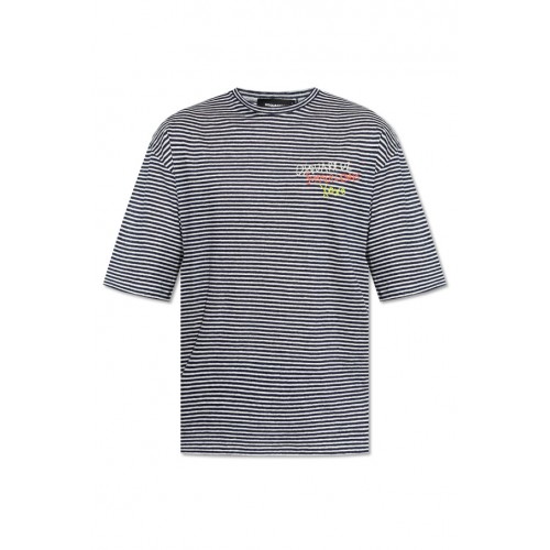 Tricou DSQUARED2, Summer Lovers, Seaside Stripes, White, Black, Regular Fit Tricou DSQUARED2, Summer Lovers, Seaside Stripes, White, Black, Regular Fit