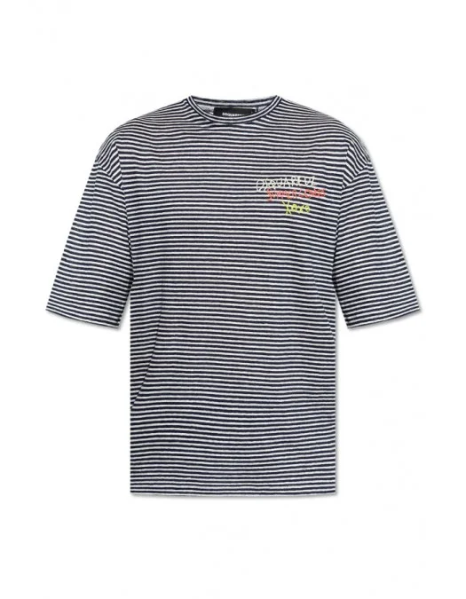 Tricou DSQUARED2, Summer Lovers, Seaside Stripes, White, Black - S78GD0104S23601001F Tricou DSQUARED2, Summer Lovers, Seaside Stripes, White, Black - S78GD0104S23601001F