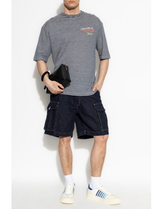 Tricou DSQUARED2, Summer Lovers, Seaside Stripes, White, Black - S78GD0104S23601001F Tricou DSQUARED2, Summer Lovers, Seaside Stripes, White, Black - S78GD0104S23601001F