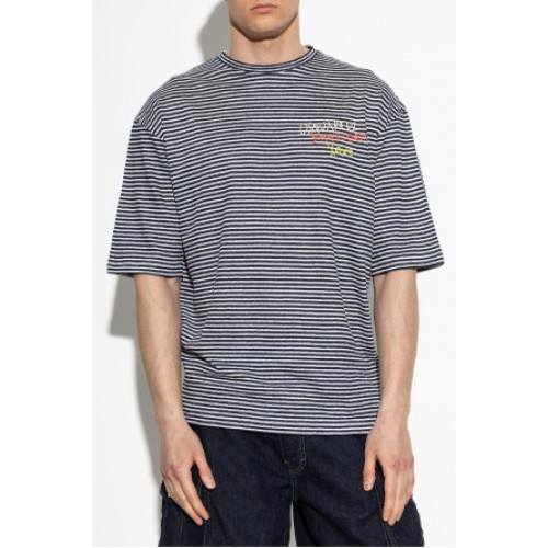 Tricou DSQUARED2, Summer Lovers, Seaside Stripes, White, Black, Regular Fit Tricou DSQUARED2, Summer Lovers, Seaside Stripes, White, Black, Regular Fit