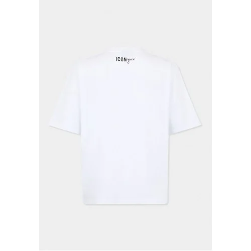 Tricou DSQUARED2,ICONique Loose Fit T-Shirt,  Hats Print Alb