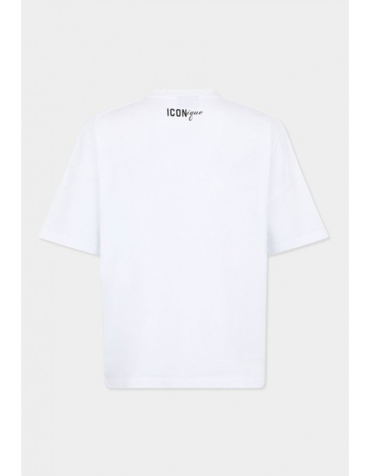 Tricou DSQUARED2,ICONique Loose Fit T-Shirt,  Hats Print Alb - S78GD0112D20033100