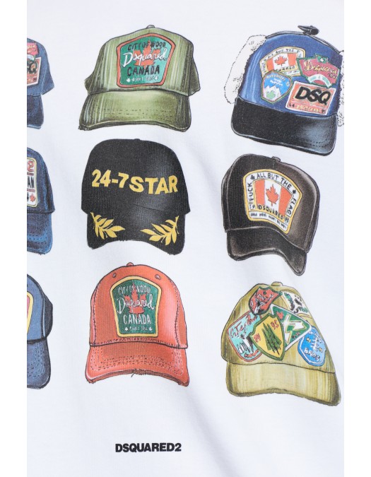 Tricou DSQUARED2,ICONique Loose Fit T-Shirt,  Hats Print Alb - S78GD0112D20033100