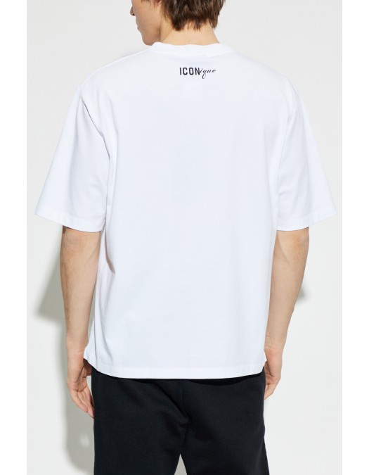Tricou DSQUARED2,ICONique Loose Fit T-Shirt,  Hats Print Alb - S78GD0112D20033100