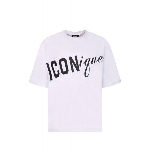 Tricou DSQUARED2, ICONique Loose Fit T-Shirt, Dirty Alb