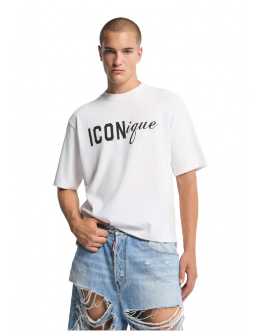 Tricou DSQUARED2, ICONique Loose Fit T-Shirt, Alb - S78GD0121D20033100