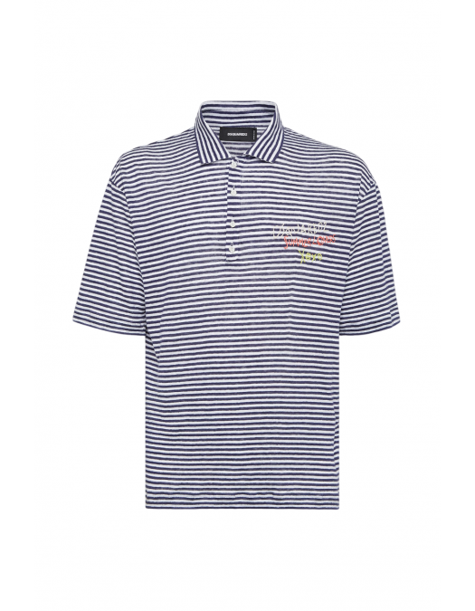 Tricou DSQUARED2, Summer Lovers, Loose Fit Polo, Linen, Blue - S78GL0023S23601001F Tricou DSQUARED2, Summer Lovers, Loose Fit Polo, Linen, Blue - S78GL0023S23601001F