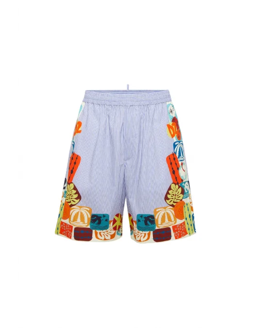 SHORT DSQUARED2, Summer Lovers Elastic Pinstripe Boxer, Blue - S78MU0060D35286001S SHORT DSQUARED2, Summer Lovers Elastic Pinstripe Boxer, Blue - S78MU0060D35286001S