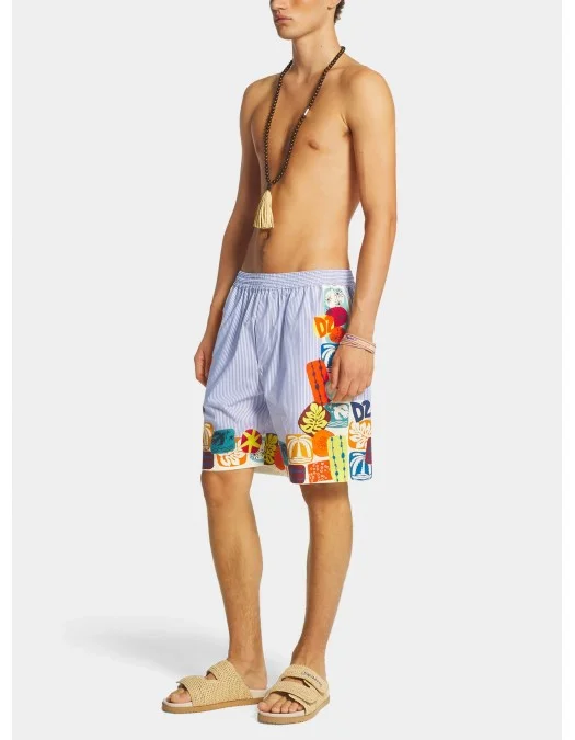 SHORT DSQUARED2, Summer Lovers Elastic Pinstripe Boxer, Blue - S78MU0060D35286001S SHORT DSQUARED2, Summer Lovers Elastic Pinstripe Boxer, Blue - S78MU0060D35286001S