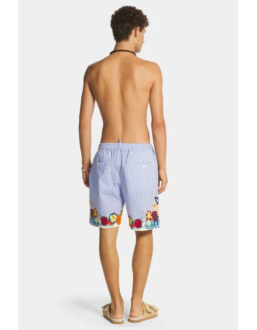 SHORT DSQUARED2, Summer Lovers Elastic Pinstripe Boxer, Blue - S78MU0060D35286001S SHORT DSQUARED2, Summer Lovers Elastic Pinstripe Boxer, Blue - S78MU0060D35286001S