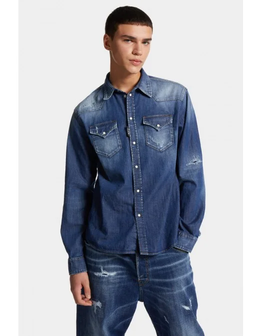 Camasa DSQUARED2, Icon Regular,Wester, Blue - S79DL0049S30341470 Camasa DSQUARED2, Icon Regular,Wester, Blue - S79DL0049S30341470