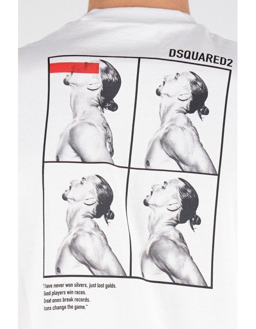Tricou Dsquared2, Ibrahimovic, Cu print pe spate, Alb - S79GC0026S23009100 Tricou Dsquared2, Ibrahimovic, Cu print pe spate, Alb - S79GC0026S23009100