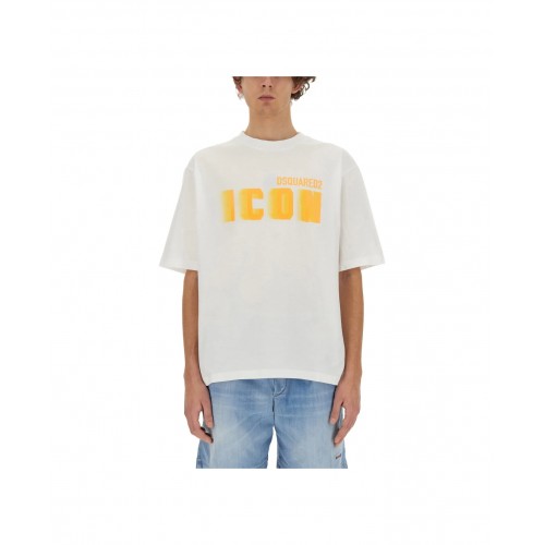 TRICOU DSQUARED2, Icon Blur, Alb, Loose Fit TRICOU DSQUARED2, Icon Blur, Alb, Loose Fit