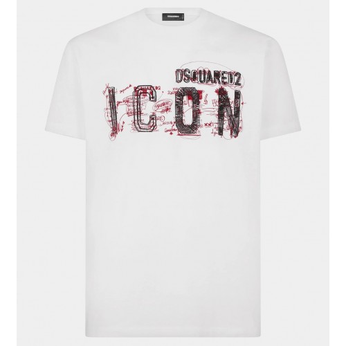 Tricou DSQUARED2, Cool/Slim Fit, White Icon, Scribble Print Tricou DSQUARED2, Cool/Slim Fit, White Icon, Scribble Print