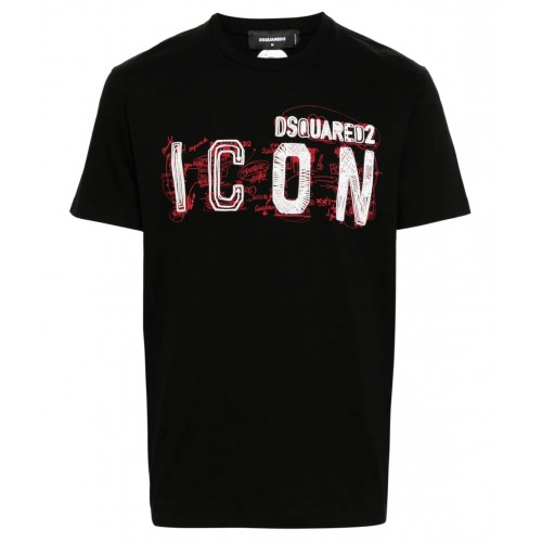 Tricou DSQUARED2, Cool/Slim Fit, Black Icon, Scribble Print Tricou DSQUARED2, Cool/Slim Fit, Black Icon, Scribble Print