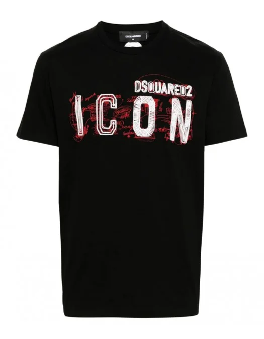 Tricou DSQUARED2, Cool/Slim Fit, Black Icon, Scribble Print
