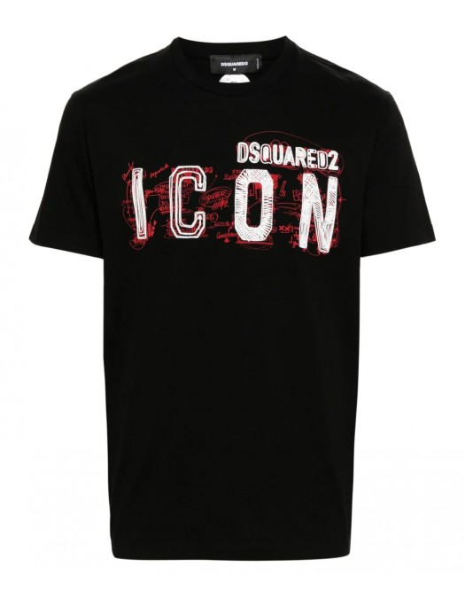 Tricou DSQUARED2, Cool/Slim Fit, Black Icon, Scribble Print - S79GC0084S23009900