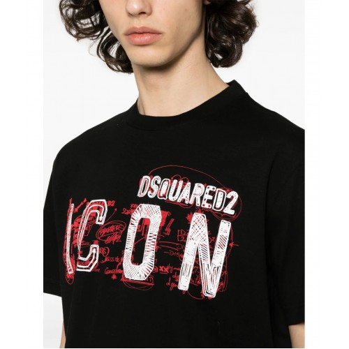 Tricou DSQUARED2, Cool/Slim Fit, Black Icon, Scribble Print Tricou DSQUARED2, Cool/Slim Fit, Black Icon, Scribble Print
