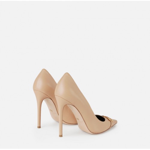 Pantofi ELISABETTA FRANCHI, Leather pump with logo detail, Beige