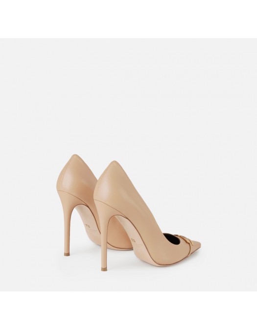 Pantofi ELISABETTA FRANCHI, Leather pump with logo detail, Beige - SA15L61E2470