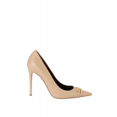 Pantofi ELISABETTA FRANCHI, Leather pump with logo detail, Beige