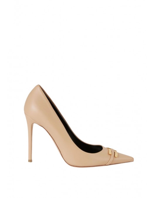 Pantofi ELISABETTA FRANCHI, Leather pump with logo detail, Beige - SA15L61E2470
