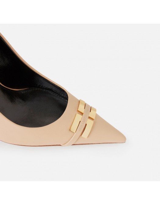 Pantofi ELISABETTA FRANCHI, Leather pump with logo detail, Beige - SA15L61E2470