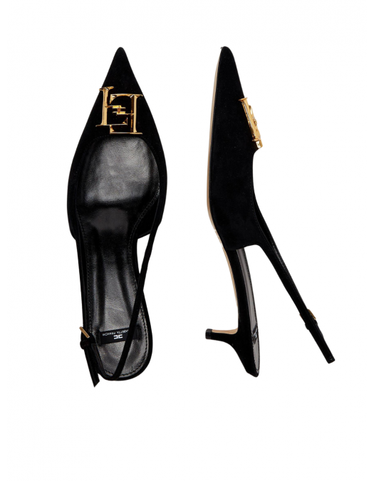Pantofi ELISABETTA FRANCHI, Suede slingbacks with logo detail, Negru - SA17L61E2110