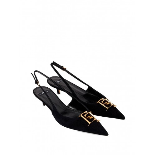 Pantofi ELISABETTA FRANCHI, Suede slingbacks with logo detail, Negru
